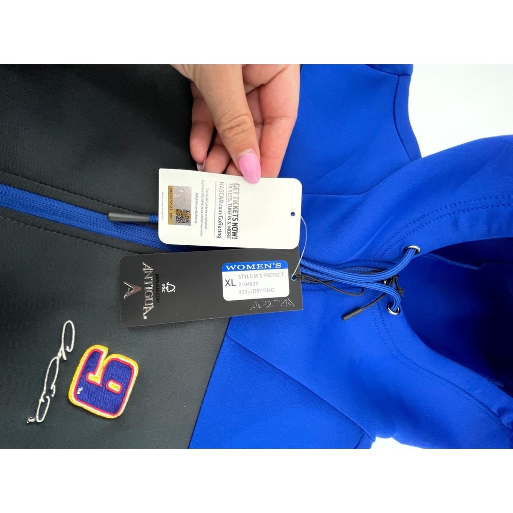 Antigua Jacket Womens XL Blue Black Chase Elliott Logo Stretch Hooded Full Zip - Picture 4 of 12